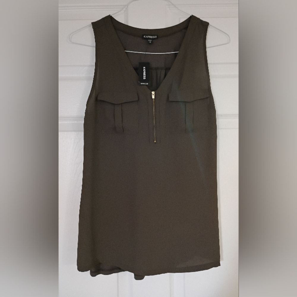 Express Women's Olive Zip-Front Blouse Size Medium NWT